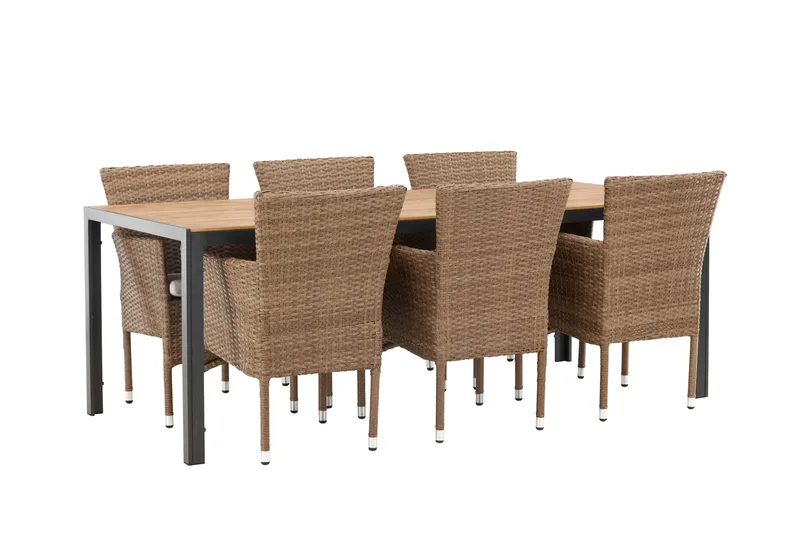 Break Matgrupp Utomhus 205 cm + 6 st Malina Karmstolar - Brun - Utemöbler - Utegrupp - Matgrupper utomhus