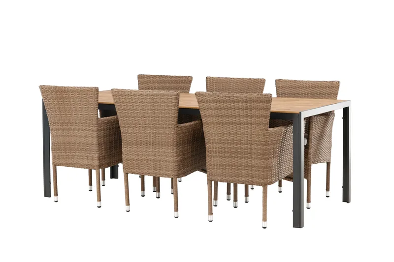 Break Matgrupp Utomhus 205 cm + 6 st Malina Karmstolar - Brun - Utemöbler - Utegrupp - Matgrupper utomhus