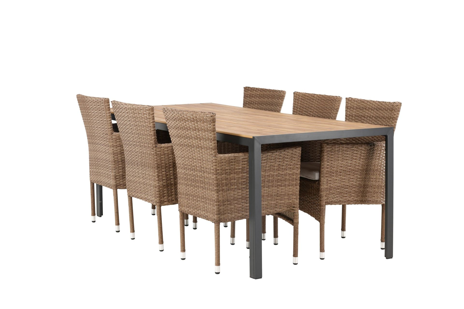 break matgrupp utomhus 205 cm + 6 st malina karmstolar - brun