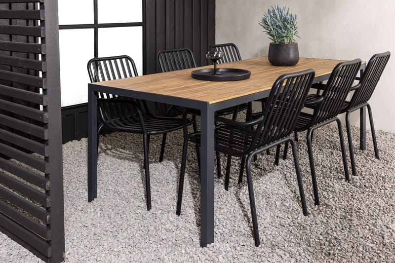 Break Matgrupp Utomhus 205 cm + 6 st Peking Karmstolar - Svart/Brun - Utemöbler - Utegrupp - Matgrupper utomhus