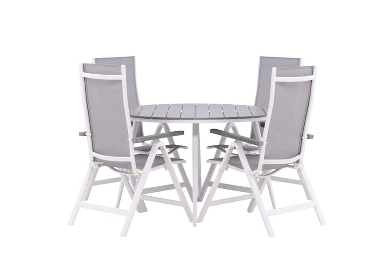 Break Matgrupp Utomhus Rund 120 cm + 4 Albany Postitionsstol - Vit/Grå - Utemöbler - Utegrupp - Matgrupper utomhus