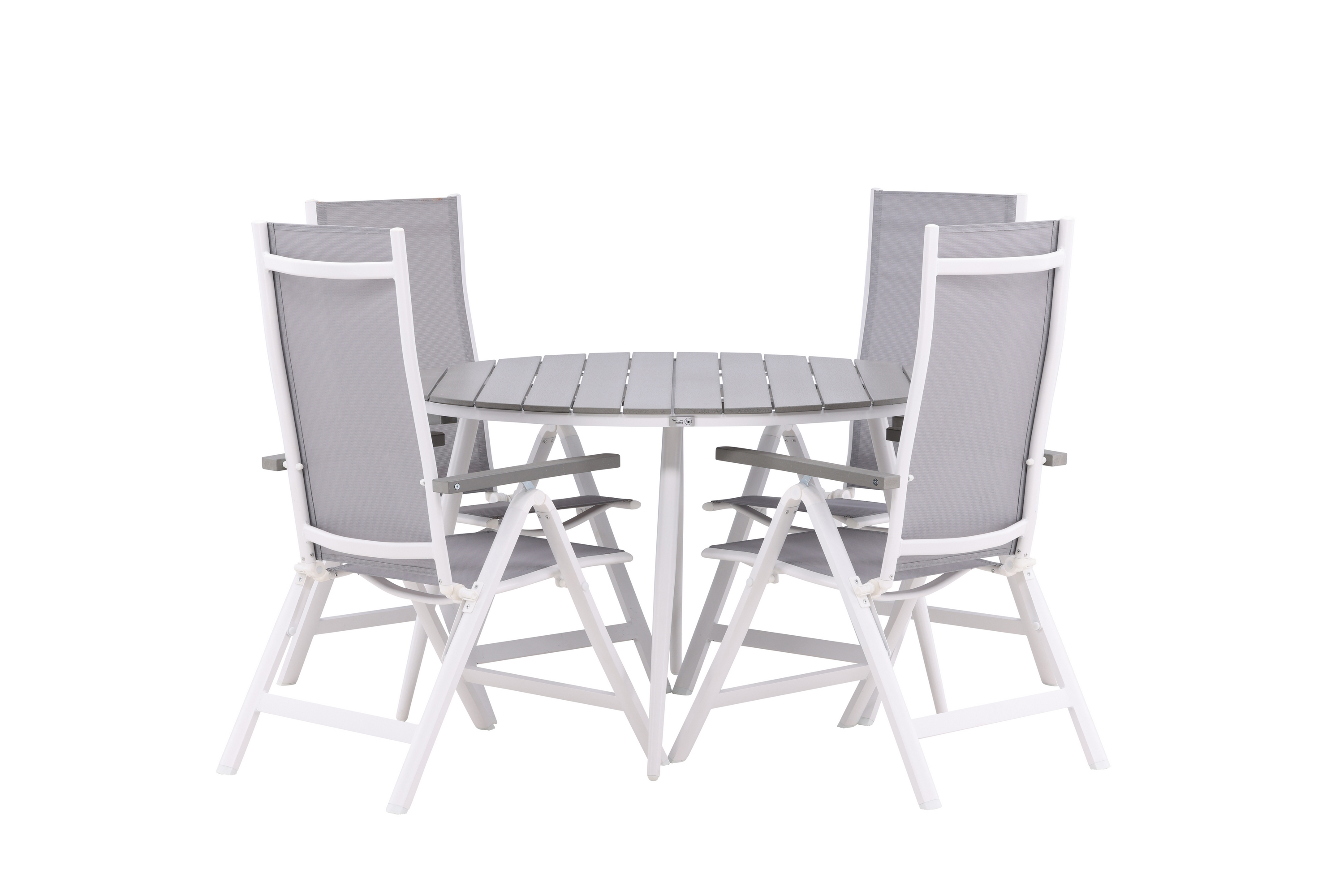 break matgrupp utomhus rund 120 cm + 4 albany postitionsstol - vit/grå
