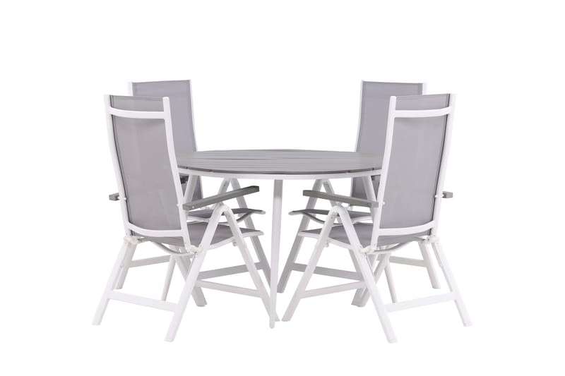 Break Matgrupp Utomhus Rund 120 cm + 4 Albany Postitionsstol - Vit/Grå - Utemöbler - Utegrupp - Matgrupper utomhus