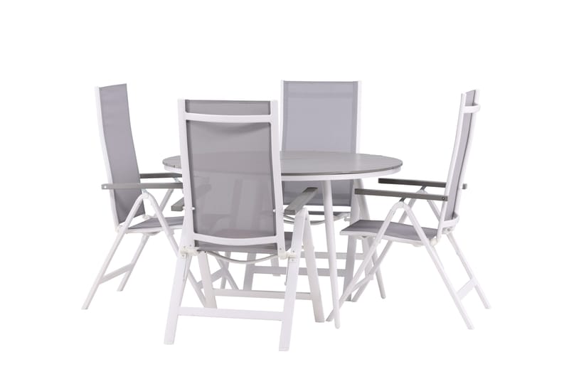Break Matgrupp Utomhus Rund 120 cm + 4 Albany Postitionsstol - Vit/Grå - Utemöbler - Utegrupp - Matgrupper utomhus