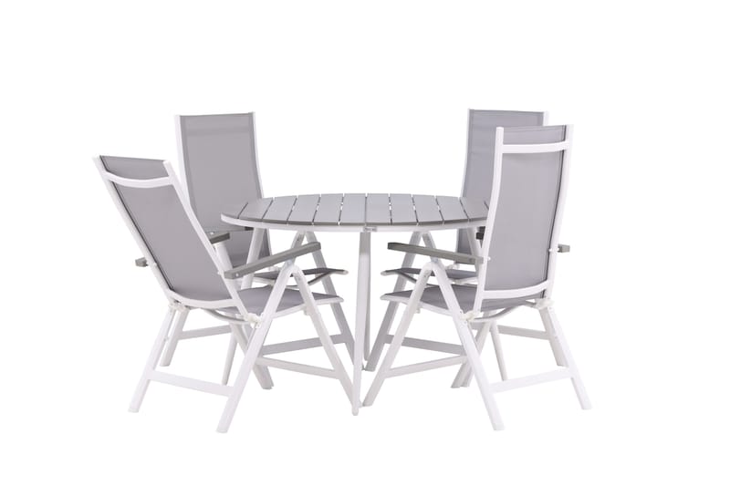 Break Matgrupp Utomhus Rund 120 cm + 4 Albany Postitionsstol - Vit/Grå - Utemöbler - Utegrupp - Matgrupper utomhus