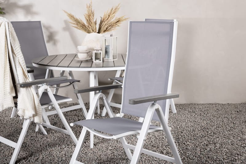 Break Matgrupp Utomhus Rund 120 cm + 4 Albany Postitionsstol - Vit/Grå - Utemöbler - Utegrupp - Matgrupper utomhus