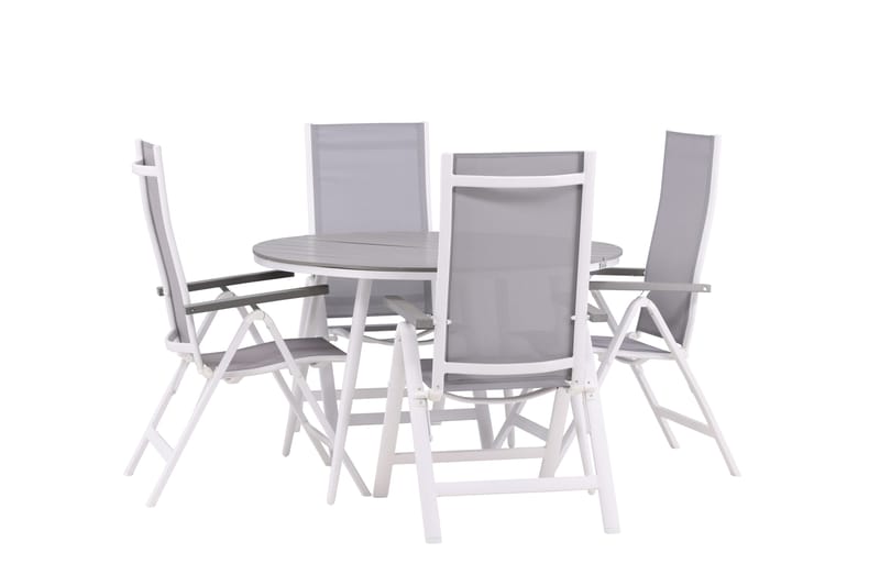 Break Matgrupp Utomhus Rund 120 cm + 4 Albany Postitionsstol - Vit/Grå - Utemöbler - Utegrupp - Matgrupper utomhus
