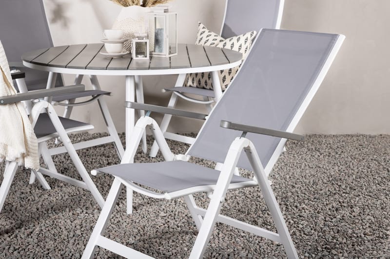 Break Matgrupp Utomhus Rund 120 cm + 4 Albany Postitionsstol - Vit/Grå - Utemöbler - Utegrupp - Matgrupper utomhus