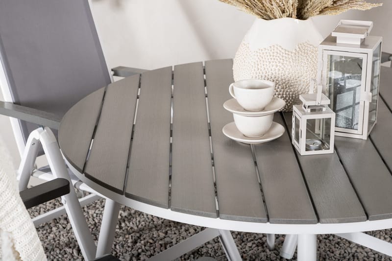 Break Matgrupp Utomhus Rund 120 cm + 4 Albany Postitionsstol - Vit/Grå - Utemöbler - Utegrupp - Matgrupper utomhus