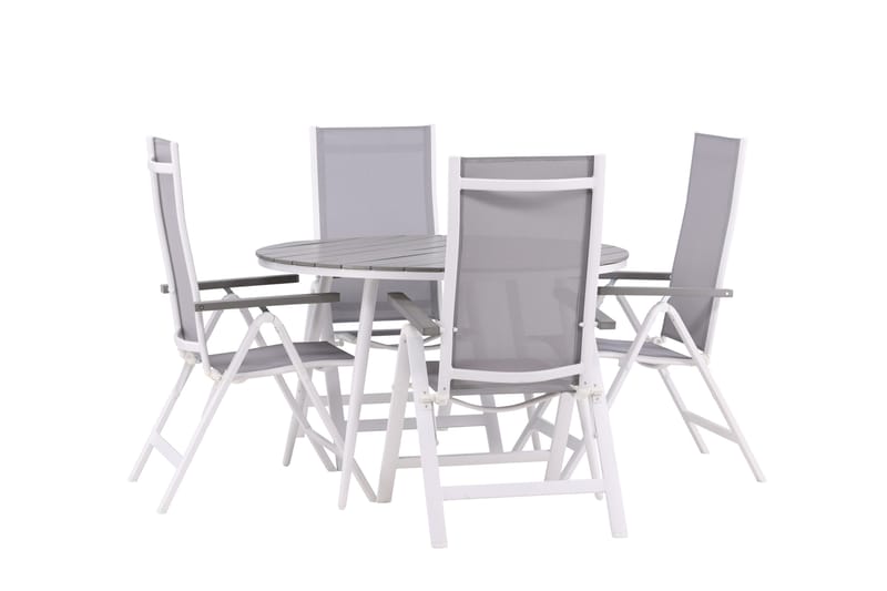 Break Matgrupp Utomhus Rund 120 cm + 4 Albany Postitionsstol - Vit/Grå - Utemöbler - Utegrupp - Matgrupper utomhus