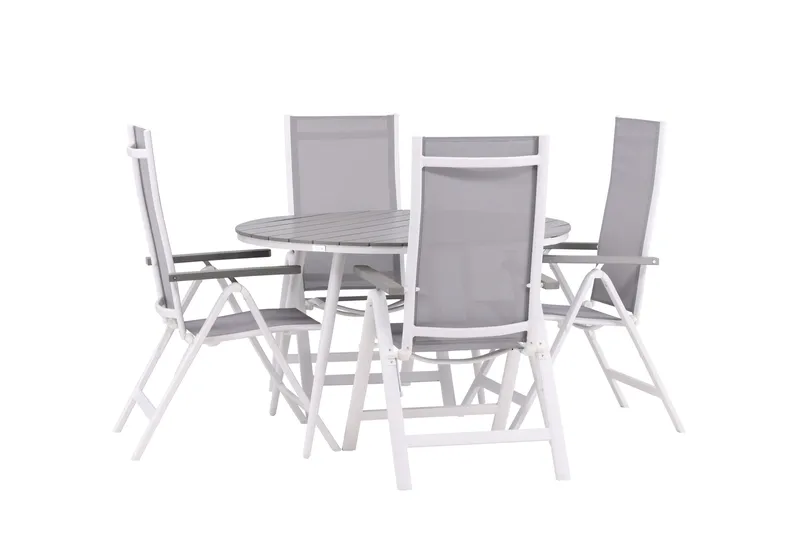 Break Matgrupp Utomhus Rund 120 cm + 4 Albany Postitionsstol - Vit/Grå - Utemöbler - Utegrupp - Matgrupper utomhus