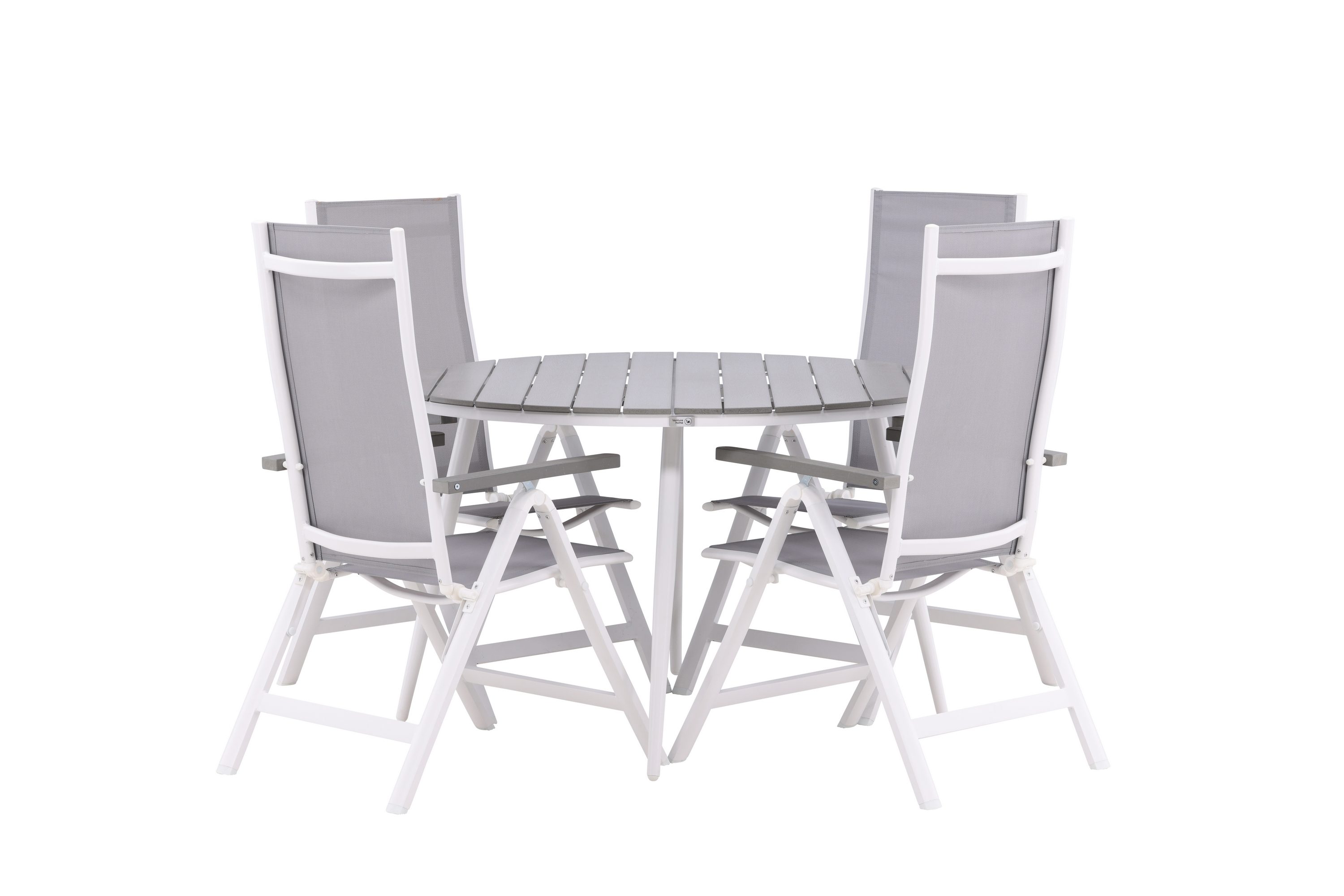 break matgrupp utomhus rund 120 cm + 4 albany postitionsstol - vit/grå