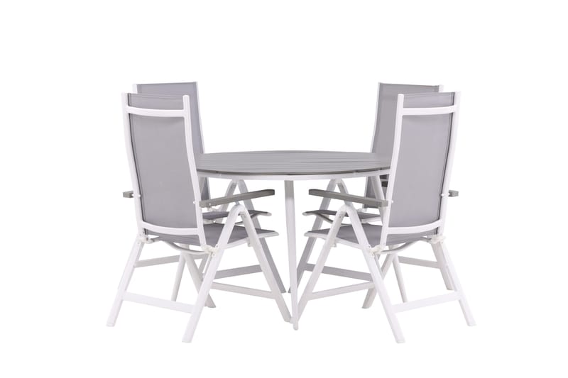 Break Matgrupp Utomhus Rund 120 cm + 4 Albany Postitionsstol - Vit/Grå - Utemöbler - Utegrupp - Matgrupper utomhus