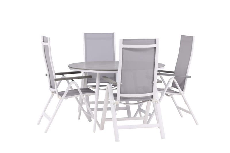 Break Matgrupp Utomhus Rund 120 cm + 4 Albany Postitionsstol - Vit/Grå - Utemöbler - Utegrupp - Matgrupper utomhus