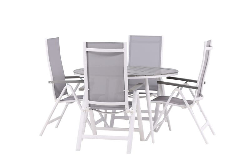 Break Matgrupp Utomhus Rund 120 cm + 4 Albany Postitionsstol - Vit/Grå - Utemöbler - Utegrupp - Matgrupper utomhus