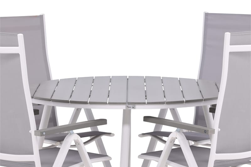 Break Matgrupp Utomhus Rund 120 cm + 4 Albany Postitionsstol - Vit/Grå - Utemöbler - Utegrupp - Matgrupper utomhus