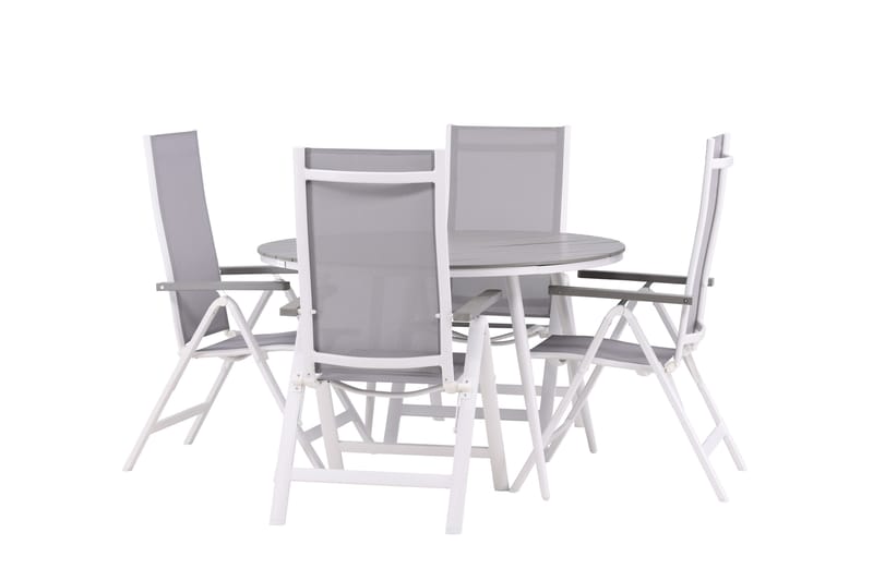 Break Matgrupp Utomhus Rund 120 cm + 4 Albany Postitionsstol - Vit/Grå - Utemöbler - Utegrupp - Matgrupper utomhus