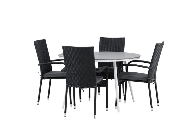 Break Matgrupp Utomhus Rund 120 cm + 4 Anna Matstol - Svart/Grå - Utemöbler - Utegrupp - Matgrupper utomhus