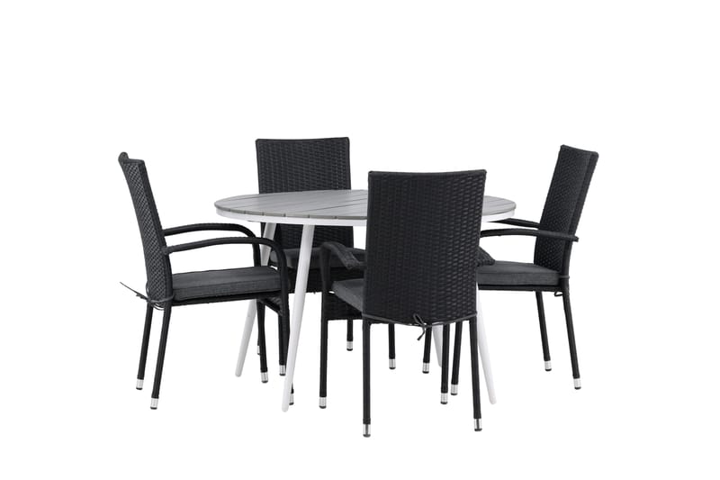 Break Matgrupp Utomhus Rund 120 cm + 4 Anna Matstol - Svart/Grå - Utemöbler - Utegrupp - Matgrupper utomhus