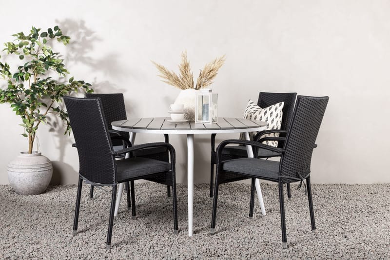 Break Matgrupp Utomhus Rund 120 cm + 4 Anna Matstol - Svart/Grå - Utemöbler - Utegrupp - Matgrupper utomhus