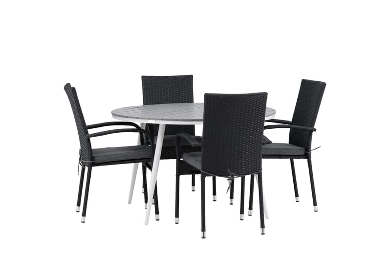 Break Matgrupp Utomhus Rund 120 cm + 4 Anna Matstol - Svart/Grå - Utemöbler - Utegrupp - Matgrupper utomhus
