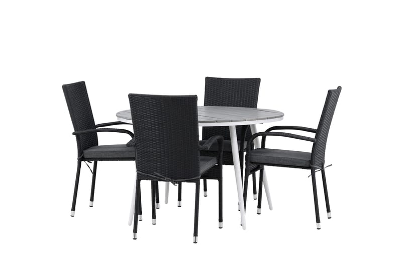 Break Matgrupp Utomhus Rund 120 cm + 4 Anna Matstol - Svart/Grå - Utemöbler - Utegrupp - Matgrupper utomhus