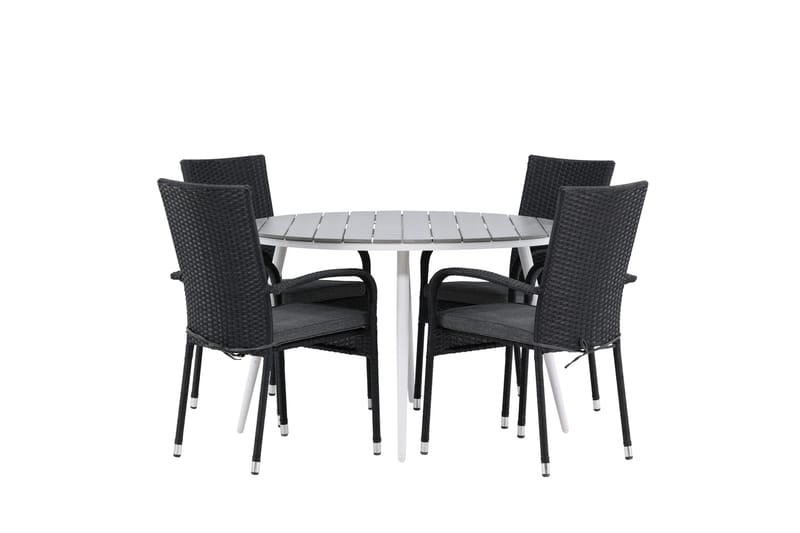 Break Matgrupp Utomhus Rund 120 cm + 4 Anna Matstol - Svart/Grå - Utemöbler - Utegrupp - Matgrupper utomhus