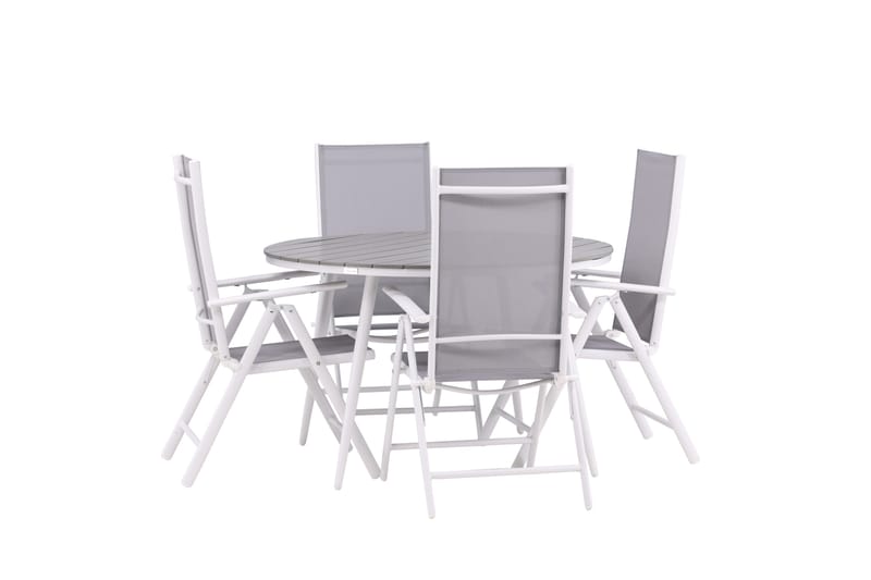 Break Matgrupp Utomhus Rund 120 cm + 4 Break Positionsstol - Vit/Grå - Utemöbler - Utegrupp - Matgrupper utomhus