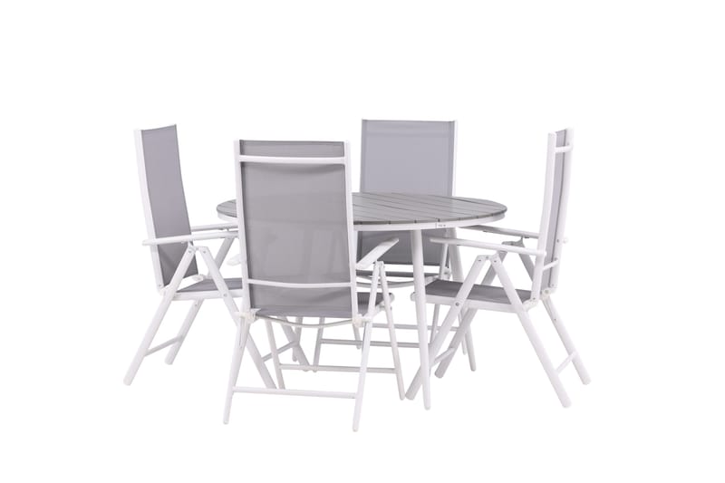 Break Matgrupp Utomhus Rund 120 cm + 4 Break Positionsstol - Vit/Grå - Utemöbler - Utegrupp - Matgrupper utomhus