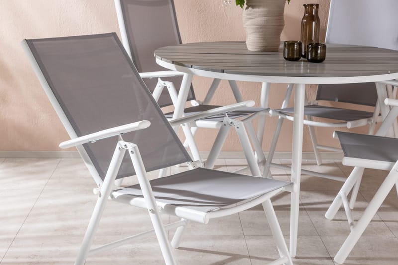 Break Matgrupp Utomhus Rund 120 cm + 4 Break Positionsstol - Vit/Grå - Utemöbler - Utegrupp - Matgrupper utomhus