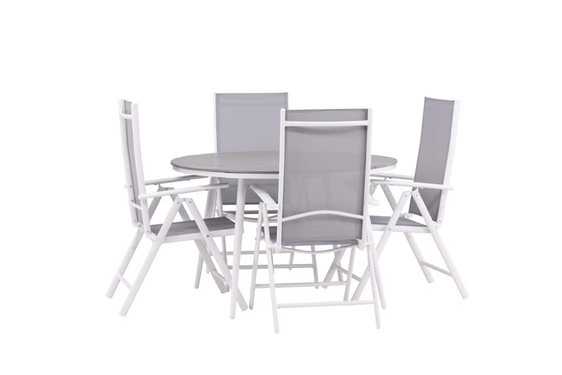 Break Matgrupp Utomhus Rund 120 cm + 4 Break Positionsstol - Vit/Grå - Utemöbler - Utegrupp - Matgrupper utomhus