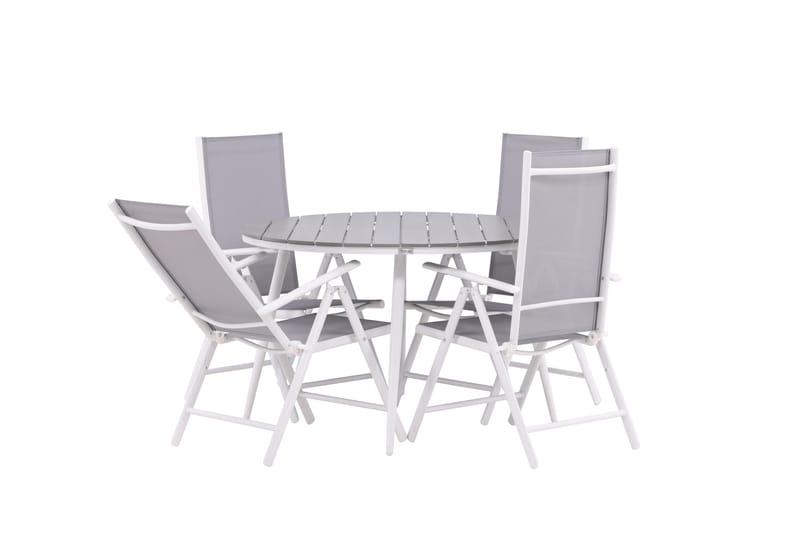 Break Matgrupp Utomhus Rund 120 cm + 4 Break Positionsstol - Vit/Grå - Utemöbler - Utegrupp - Matgrupper utomhus