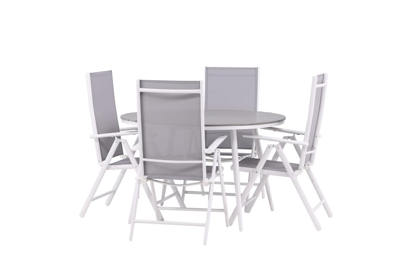 Break Matgrupp Utomhus Rund 120 cm + 4 Break Positionsstol - Vit/Grå - Utemöbler - Utegrupp - Matgrupper utomhus