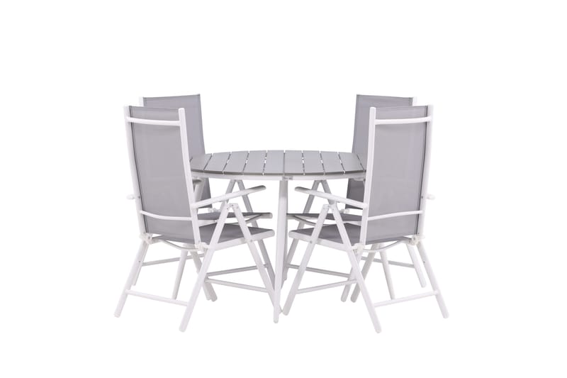 Break Matgrupp Utomhus Rund 120 cm + 4 Break Positionsstol, Vit/Grå