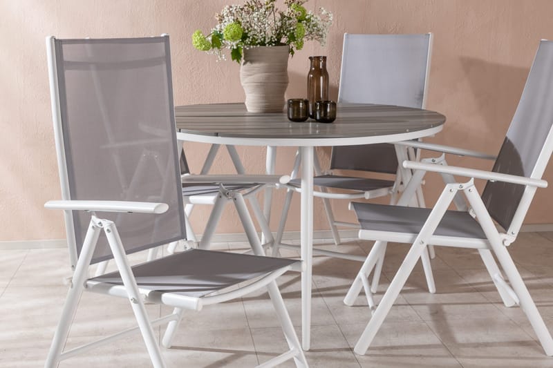 Break Matgrupp Utomhus Rund 120 cm + 4 Break Positionsstol - Vit/Grå - Utemöbler - Utegrupp - Matgrupper utomhus