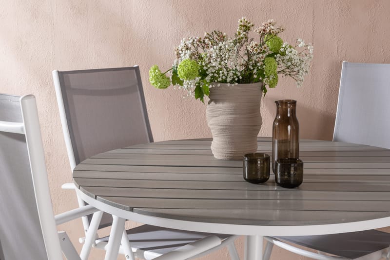 Break Matgrupp Utomhus Rund 120 cm + 4 Break Positionsstol - Vit/Grå - Utemöbler - Utegrupp - Matgrupper utomhus