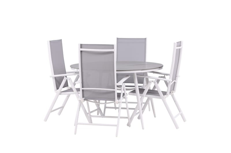Break Matgrupp Utomhus Rund 120 cm + 4 Break Positionsstol - Vit/Grå - Utemöbler - Utegrupp - Matgrupper utomhus