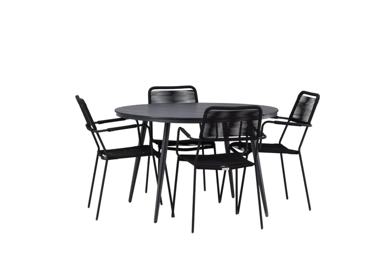 Break Matgrupp Utomhus Rund 120 cm + 4 Lindos Karmstol - Svart - Utemöbler - Utegrupp - Matgrupper utomhus
