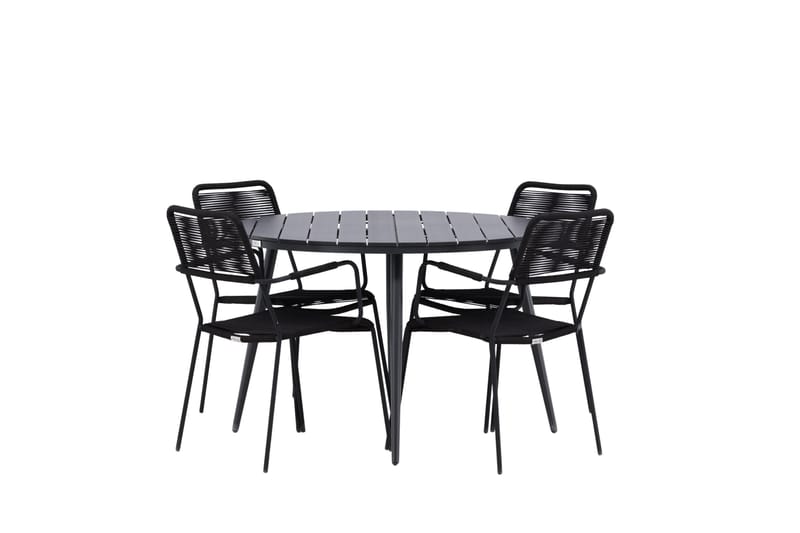 Break Matgrupp Utomhus Rund 120 cm + 4 Lindos Karmstol - Svart - Utemöbler - Utegrupp - Matgrupper utomhus
