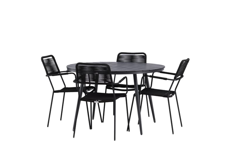 Break Matgrupp Utomhus Rund 120 cm + 4 Lindos Karmstol - Svart - Utemöbler - Utegrupp - Matgrupper utomhus
