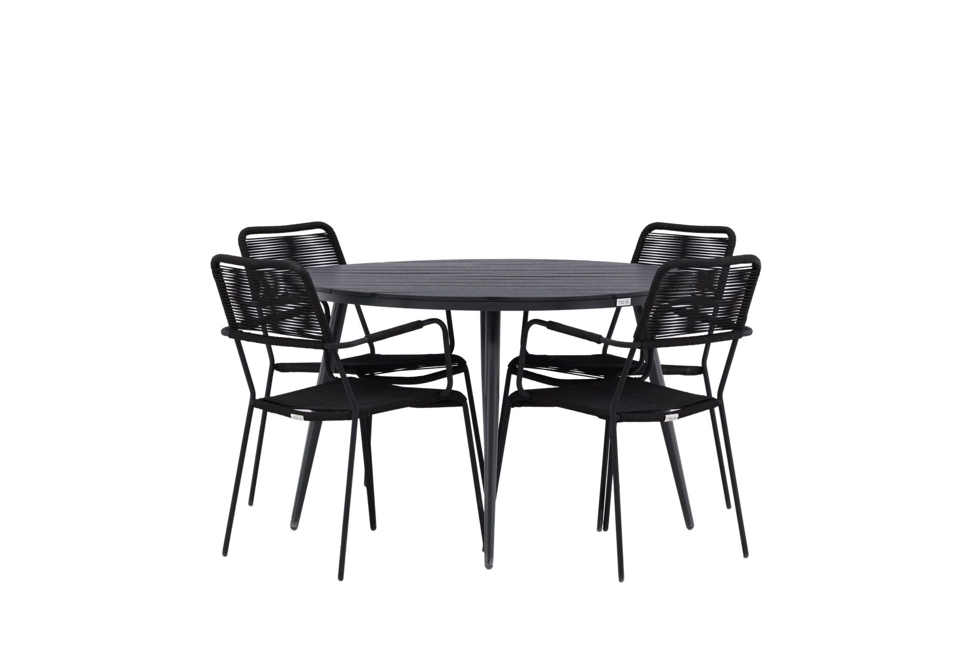 break matgrupp utomhus rund 120 cm + 4 lindos karmstol - svart