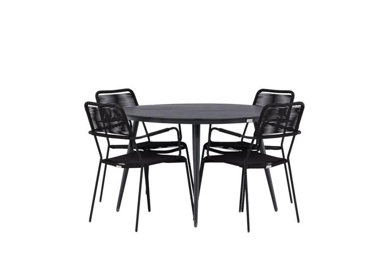 Break Matgrupp Utomhus Rund 120 cm + 4 Lindos Karmstol, Svart