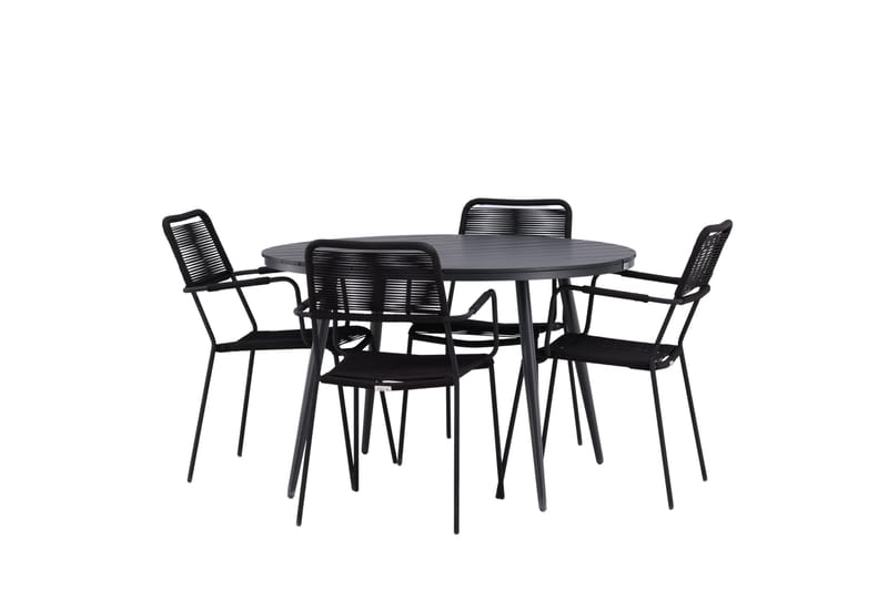 Break Matgrupp Utomhus Rund 120 cm + 4 Lindos Karmstol - Svart - Utemöbler - Utegrupp - Matgrupper utomhus