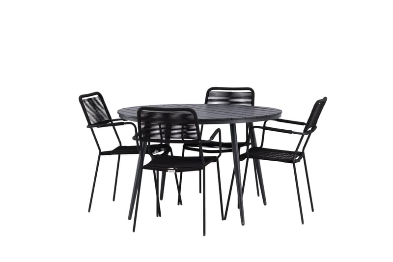 Break Matgrupp Utomhus Rund 120 cm + 4 Lindos Karmstol - Svart - Utemöbler - Utegrupp - Matgrupper utomhus