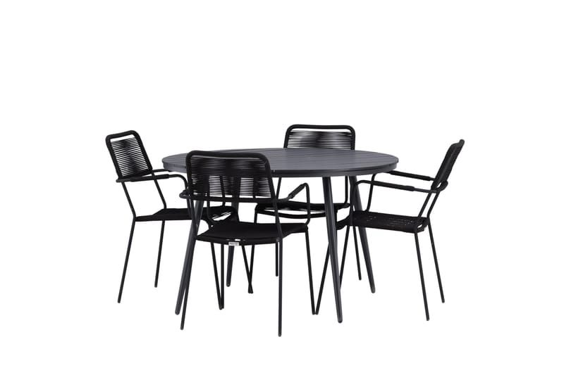 Break Matgrupp Utomhus Rund 120 cm + 4 Lindos Karmstol - Svart - Utemöbler - Utegrupp - Matgrupper utomhus