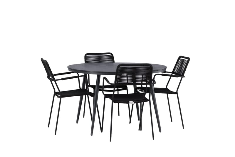 Break Matgrupp Utomhus Rund 120 cm + 4 Lindos Karmstol - Svart - Utemöbler - Utegrupp - Matgrupper utomhus