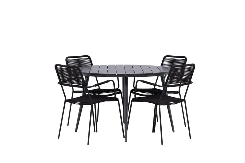 Break Matgrupp Utomhus Rund 120 cm + 4 Lindos Karmstol - Svart - Utemöbler - Utegrupp - Matgrupper utomhus