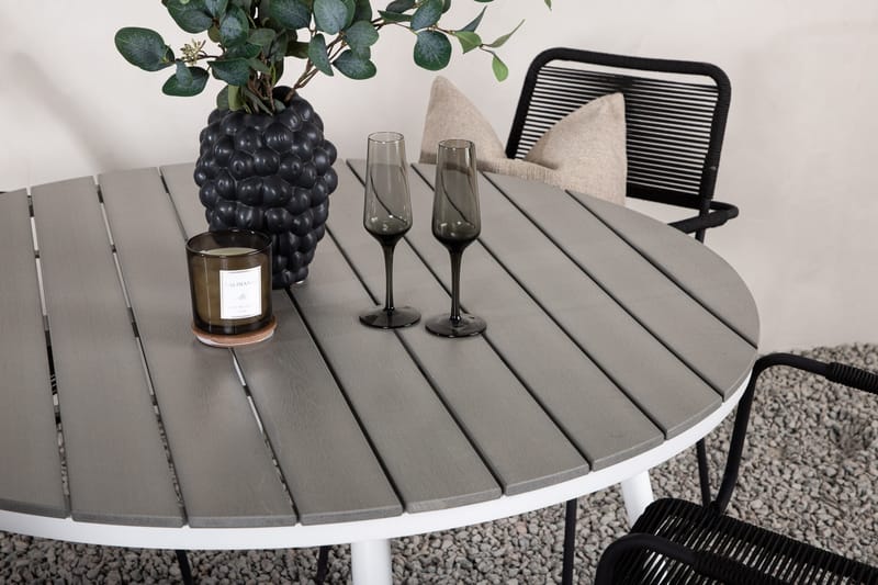 Break Matgrupp Utomhus Rund 120 cm 4 Lindos Karmstol - Svart/Grå - Utemöbler - Utegrupp - Matgrupper utomhus