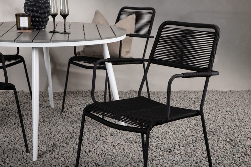 Break Matgrupp Utomhus Rund 120 cm 4 Lindos Karmstol - Svart/Grå - Utemöbler - Utegrupp - Matgrupper utomhus