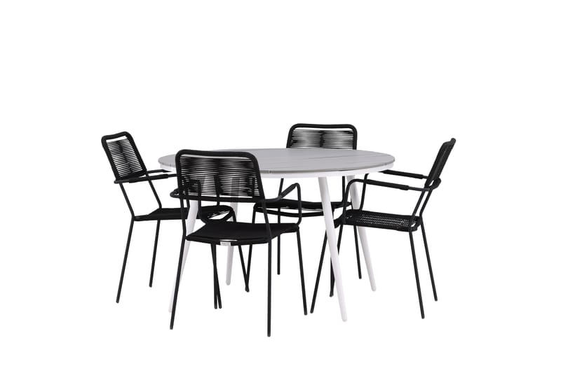 Break Matgrupp Utomhus Rund 120 cm 4 Lindos Karmstol - Svart/Grå - Utemöbler - Utegrupp - Matgrupper utomhus